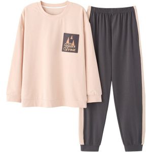 Herfst Homewear Mannen Casual Pyjama Sets Mannelijke Katoen Nachtkleding Pak Koppels O-hals Kraag T-shirt & Verticale Gestreepte Broek