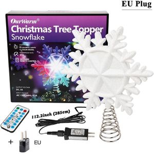 Ourwarm Kerstboom Topper Verlichte Met Witte Sneeuwvlok Projector Roterende 3D Glitter Verlichte Christmas Decorations Voor Boom