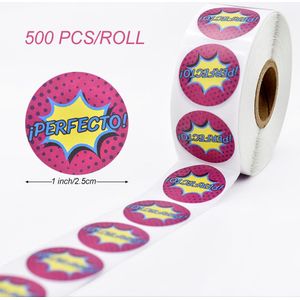 500Pcs/Roll Spaans Beloning Stickers Aanmoediging Sticker Roll Motivatie Stickers Met Leuke Patroon Voor Kinderen