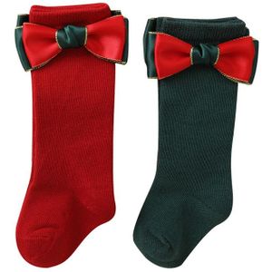 Blotona 2 Pairs Kids Kerst Sokken, Mid-Kalf Lengte Sokken Met Strik Decoratie Kousen Voor Peuters, meisjes, Jongens 0-4Years