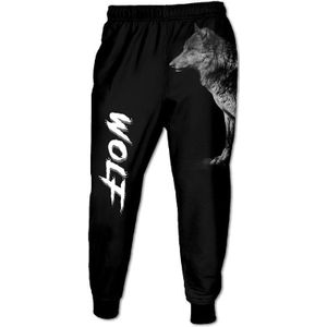 Redcats Mannen Zwarte Casual Broek Wolf Print Jogging Joggingbroek