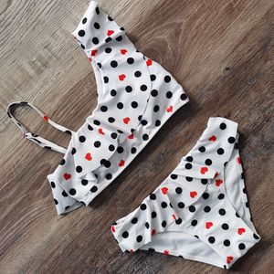 Polka Dot Meisje Badpak Ruche Tweedelige Kinderen Badmode 7-14 Jaar Tiener Meisje Bikini Set Een Schouder meisjes Badpak