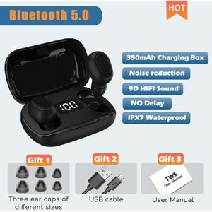 Bluetooth 5.0 Koptelefoon 350Mah Opladen Doos Draadloze Hoofdtelefoon 9D Stereo Sport Waterdichte Oordopjes Headsets Met Microfoon