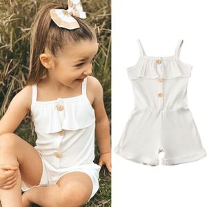 Katoen Pasgeboren Baby Kid Meisje Romper Mouwloze Knop Wit Jumpsuit Kleding Outfits