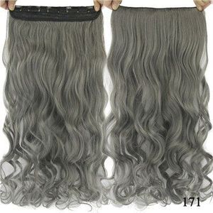 Gres Vrouwen 24inch Lange 5 Clip-in Hair Stukken Golvend Grey Ombre Synthetische Hair Extensions Hoge Temperatuur Fiber rokerige Grijze Kleur