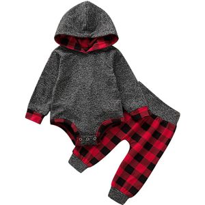 Pasgeboren Baby Jongens Meisje Kleding Sets Plaid Print Hooded Jumpsuit Broek Herfst Winter Katoenen Kleding Set