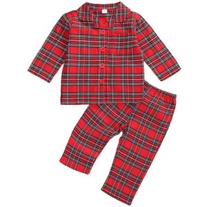 1-6Y Kerst Kid Baby Meisjes Jongens Pyjama Sets Nachtjapon Rode Plaid Print Lange Mouwen Single Breasted Shirt Tops Broek Nachtkleding