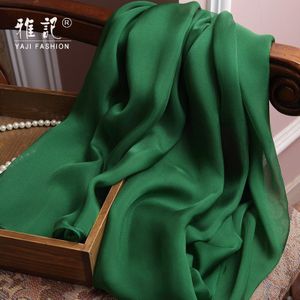 100% Echte Zijde Sjaal Vrouwen Natuurlijke Zijde Chiffon Sjaal Donkergroen Foulard Femme Dame Zijden Sjaals Wraps Voor Dames Solid