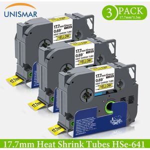 Unismar 3PK HSe-241 Zwart Op Wit Krimpkous Buizen Label Tape 17.7Mm X 1.5M Hse 241 Hse Hs 241 Voor Brother P-Touch Label Maker