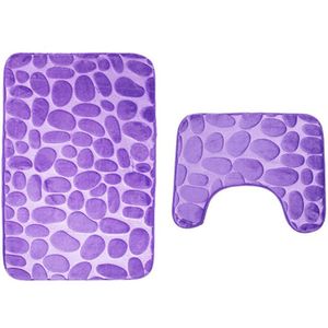 Zeegle 3D Steen Reliëf 2 Stuks Badkamer Mat Set Anti-Slip Wc Vloermatten Absorberende Badmat Set Wc tapijt Flanel U-vorm Mat