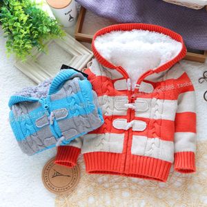 Retail herfst winter babykleding jongen trui vest kind streep trui baby meisjes plus fleece truien jas