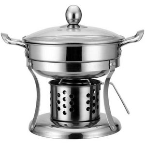Draagbare Mini Rvs Pot Met Alcohol Brander & Deksel Keuken Koken Tools voor Winter Party duurzaam Kookgerei Soep pot