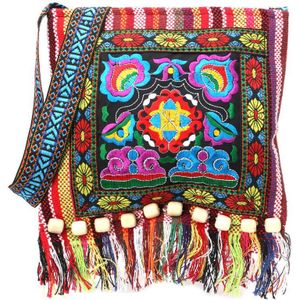 Vrouwen Hmong Vintage Etnische Schoudertas Borduurwerk Boho Hippie Kwastje Tote Messenger Chinese Etnische Stijl Kleurrijke Tas Reizen