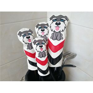 Mooie Schnauzer Golf Woods Hoofd Covers Cartoon Dier Drive Fairway Hybrid Rescue Pu Leer Borduren Headcovers Golf Covers