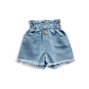 6M-5Y Zomer Meisjes Kids Shorts Jeans Blauw Hoge Taille Knop Causale Denim Shorts