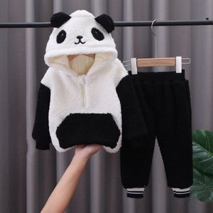 Cartoon Panda Set Kids Leuke 2 Stuks Jas + Broek Kinderen Plus Fluwelen Verdikking Casual Pak Jongen Meisje Housecoat outfit