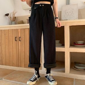 Vrouwen Broek Koreaanse Stijl Losse Alle-Wedstrijd Corduroy Wijde Pijpen Broek Womens Trendy Leisure Harajuku Dagelijkse Ulzzang Hoge taille