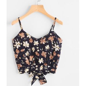 Crop Top Zelf Tie Terug V-hals Print Bloemen Cropped Feminino Vrouwen Zomer Mode Mouwloze Dames Sexy Vest Tops tee