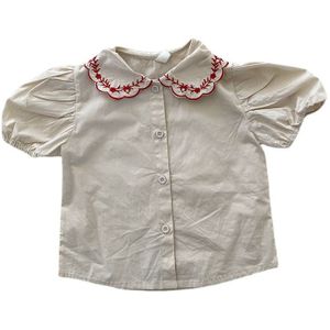 1845A Meisje Overhemd 2022 Zomer Koreaanse Meisjes Korte Mouwen Shirts Geborduurde Kraag 1-7Year Kid&#39;st-Shirts Tops