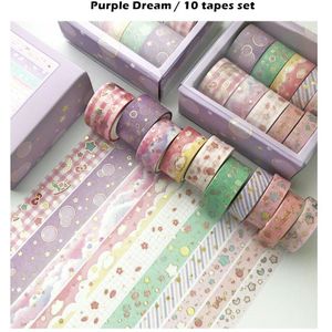 10Pcs Goud Papier Washi Tape Set Blauw Rooster Roze Diamant Ster Bloem Bronzing Masking Tapes Stickers Decoratie Zelfklevend A6742