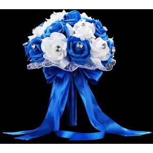 Hongfuyu Bruids Boeket Voor Bruiloft Blauw En Wit Bruidsboeket Accessoires Handgemaakte Kunstmatige Bloem Roos Ramos De Novia