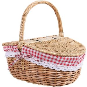 Land Stijl Rieten Picknickmand Wasmand Met Deksel En Handvat & Liners Voor Picknicks, Feesten En Barbecues