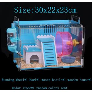 Blauw Hamster Huis Acryl Crystal Kooi Oversized Enkele Dubbeldeks Cavia Kooi Kleine Huisdier Villa 30x20x30cm
