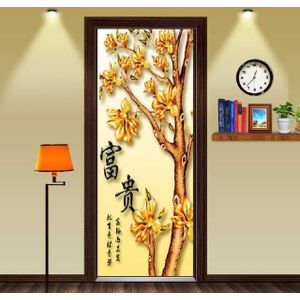 Gouden Bloemen Traditionele Chinese Deur Sticker Behang Voor Woonkamer Slaapkamer Deur Behang Muurdecoraties Muurschildering