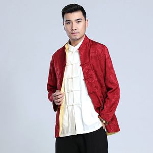 Tang Mannen Lange Mouwen Top Jas Mannen Chinese Kleding Mannen Zijde Satijn Dubbele Side Lange Mouwen Herfst