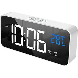 Mirror Alarm Clock - Digitale Wekker - Wit - Temperatuur Kalender Functie - USB Oplaadbaar