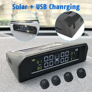 Usb + Solar Auto Digitale Tpms Bandenspanning Alarm Monitor Systeem 4 Externe Sensoren Auto Alarmsystemen
