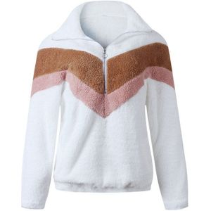 Herfst Vrouwen Casual Mohair Trui Rits V-hals Fleece Trui Mode Zoete Losse Warm Winter Coat Casual Trui