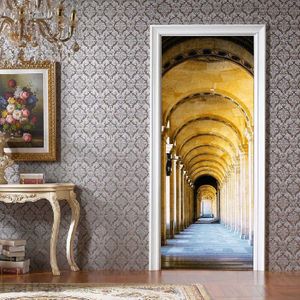 Zelfklevende 3d Deur Stickers Kerk Loopbrug Waterdicht Behang Home Decor Print Picture Art Renovatie Woonkamer
