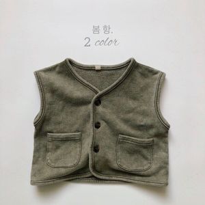 2022 Spring Kids Baby Sleeveless Jacket Retro Kids Cotton Vest Coat Toddler Children Solid Color Clothes Infant Tops Outwear