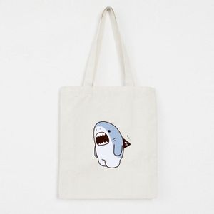 Shark Strand Cartoon Print Vrouwen Canvas Tote Bag Vrouwelijke Eco Handtas Grote Vouwen Schouder Herbruikbare Shopper Tassen