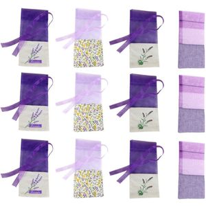 10Pcs Bloemen Printing Lavendel Tassen Lege Geur Pouch Zakjes Tas Voor Ontspannen Slapen Licht Paars