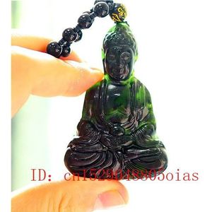 Natuurlijke Zwart Groen Chinese Jade Boeddha Hanger Kralen Ketting Charm Sieraden Mode Accessoires Gesneden Amulet Voor Mannen Haar