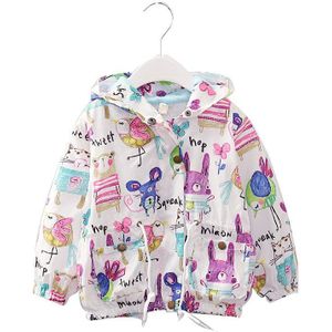 Lente Meisjes Jassen Leuke Graffiti Rits Hooded Bovenkleding Voor Meisjes Hand Geschilderd Kinderen Zonnebrandcrème Peuter Meisjes Kleding