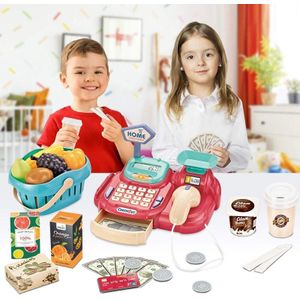 Kassa Voor Kid Pretend Play Supermarkt Winkel Speelgoed Met Geluid, Schaal, Scanner, Rekenmachine, credit Card, Kruidenier