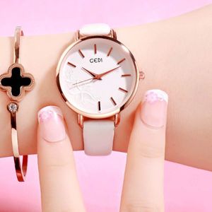 GEDI Vrouwen Horloge Ultra-dunne Quartz Horloge Eenvoudige Stijl Business Horloge Lady Lederen Band Klok Vrouwen Polshorloge Reloj mujer
