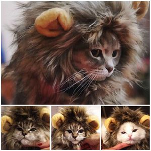 Harige Gatos Jouet Chat Katten Speelgoed Pet Hoed Kostuum Lion Mane Pruik Voor Kat Doek Huisdieren Halloween Fancy Dress Up met Oren Home