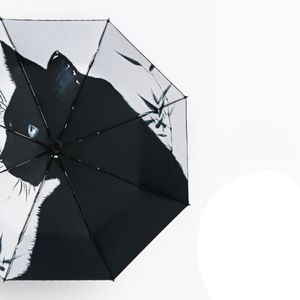 Automatische Paraplu Regen Vrouwen Opvouwbare Paraplu Cartoon Mannen Zwarte Kat Parasol Kinderen Voor Kind Winddicht Anti-Uv Parapluie