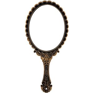 Vrouwen Draagbare Vintage Spiegel Houvast Make-Up Spiegel Roze Bloemen Ovale Ronde Cosmetische Hand Held Spiegel Met Handvat Voor Reizen