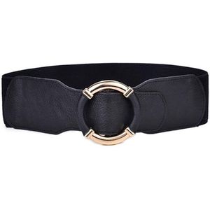 Mode Vrouwen Elastische Stretch Brede Taille Riemen Vrouwelijke Gouden Cirkel Gesp Cummerbands Voor Jurk Trui Kleding Accessoires
