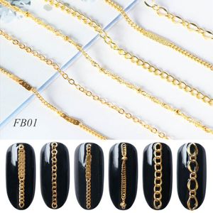 6Pcs Steentjes Voor Nagels Link Chain Nail Art Goud Legering Strass Decoratie 3D Diamond Stone Charm Sieraden Accessoires JIFB01-04