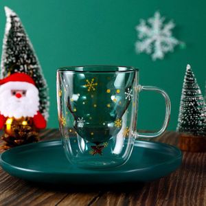 Hittebestendig Kerstboom Sterren Wishing Glas Met Deksel Creatieve En Prachtige Double Kantoor Mark Kopje Koffie Apparaat