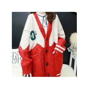 H. Sa Vrouwen Oversized Vesten V-hals Letters Borduren Casual Patchwork Loose Jumpers Dikke Warme Lente Knit Jacket Coat