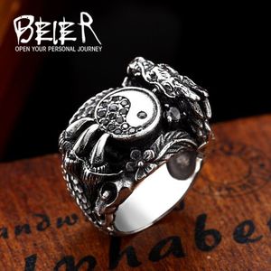 Beier Winkel 316L Rvs China Yin En Yang Roddels Array Heren Ring Dragon Kronkelende Sieraden LLBR8-173R