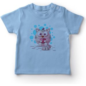 Angemiel Baby Zoete Hart Holding Kat Baby Boy T-shirt Blauw