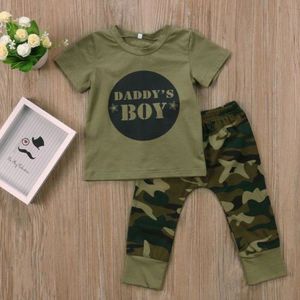 Zomer Mode Koele Baby Kid Jongen Meisje Unisex Katoen Camouflage Brief Daddy Jongen Print Army Green Tops + Broek outfit Set Kleren